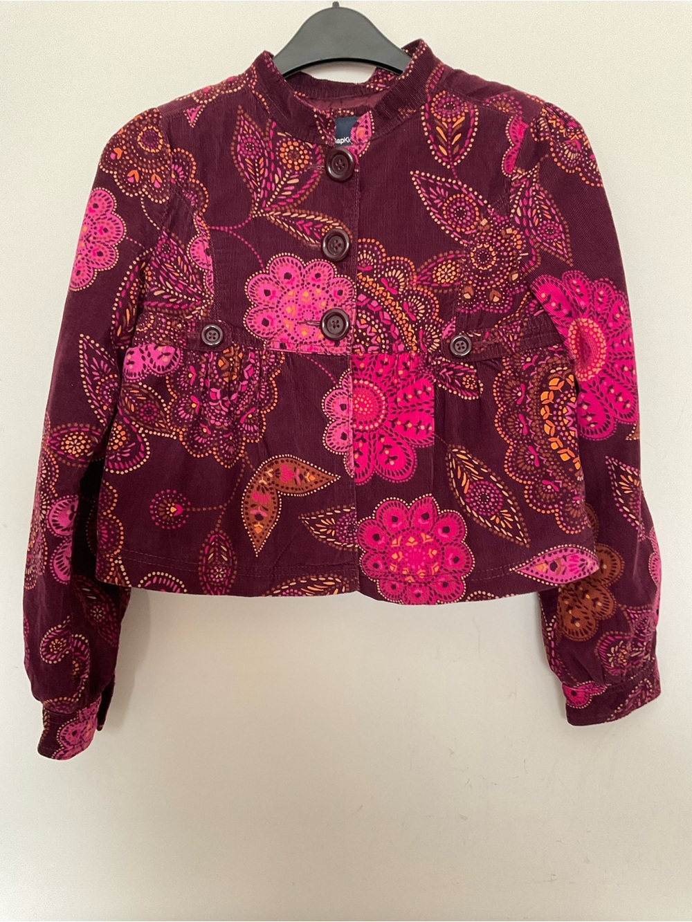 GAPKids Girl ' Burgundy Floral Corduroy Jacket - Bright Pink Accents Size L